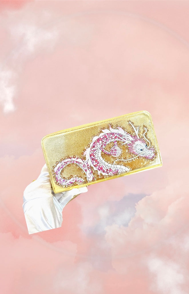 桃色龍神様の金色長財布